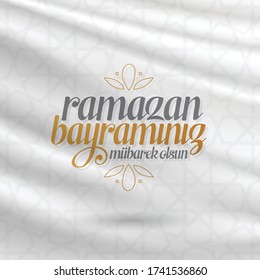 Eid al-Fitr Mubarak Islamic Feast Greetings (Turkish: Ramazan Bayraminiz Mubarek Olsun) Holy month of muslim community Ramazan. Billboard, Poster, Social Media, Greeting Card template. 