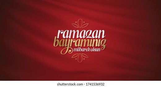 Eid al-Fitr Mubarak Islamic Feast Greetings (Turkish: Ramazan Bayraminiz Mubarek Olsun) Holy month of muslim community Ramazan. Billboard, Poster, Social Media, Greeting Card template. 