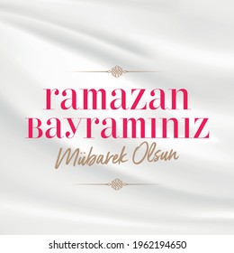 Eid al-Fitr Mubarak Islamic Feast Greetings (Turkish: Ramazan Bayraminiz Mubarek Olsun) Holy month of muslim community Ramazan background with hanging arabic symbol.