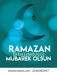 Eid al-Fitr Mubarak Islamic Feast Greetings (Turkish: Ramazan Bayraminiz Mubarek Olsun) Holy month of muslim community Ramazan. Billboard, Poster, Social Media, Greeting Card template.