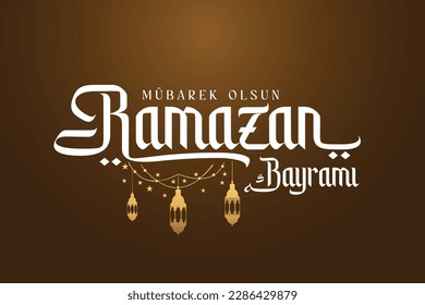 Eid al-Fitr Mubarak Islamic Feast Greetings (Turkish: Ramazan Bayramınız Mübarek Olsun) Holy month of muslim community Ramazan. Billboard, Poster, Social Media, Greeting Card template.