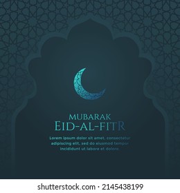 Eid Al-Fitr Mubarak, Ramadan Kareem, Islamic Arabic Style Greeting Background with Crescent Moon Illustration
