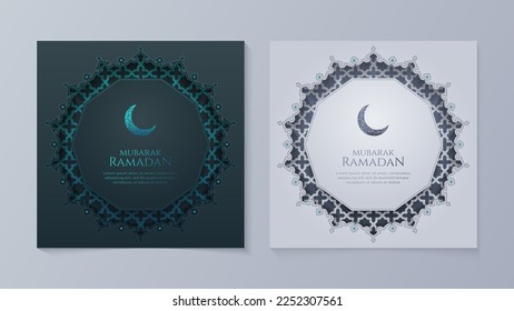 Eid Al-Fitr Mubarak, Ramadan Kareem, Islamic Style Greeting Background Collection Set with Arabic Ornaments