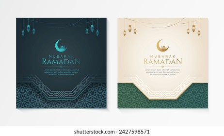 Eid Al-Fitr Mubarak, Ramadan Kareem, Islamic Style Greeting Background Collection Set with Arabic Ornaments