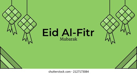 Texto del título de Eid al-fitr mubarak. Color del tipo de letra negro y el diamante sobre fondo verde. Concepto religioso