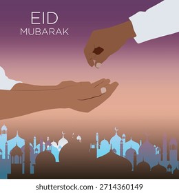 Fondo del concepto de Eid al-Fitr y Ramadán. Dar zakat o sadaqah o caridad a la gente pobre Fondo de mezquita de concepto islámico.