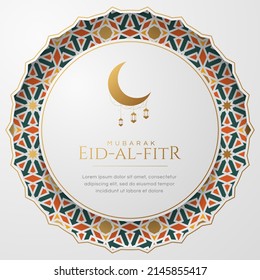 Eid Al-Fitr, Ramadan, Islamic Arabic White Arabesque Mosaic Pattern Background with Round Ornament Frame