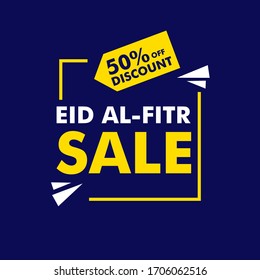 Eid Al-fitr sale concept banner design on blue background