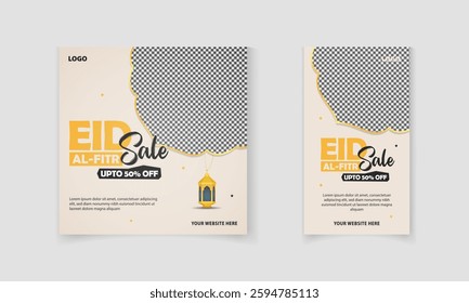 Eid al-fitr sale social media post and story banner template with Islamic element, lamp, star vector