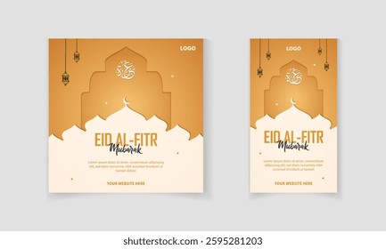 Eid al-fitr Social Media Post and story template with Islamic element, pattern, lamp for online post
