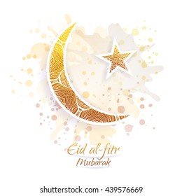 Eid al-fitr vector illustration for the holiday. Crescent and star. Yellow and brown design for the festival.
