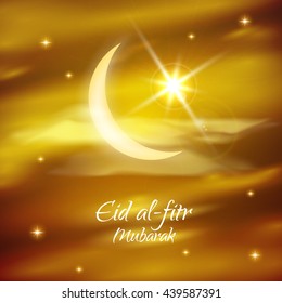 Eid al-fitr vector illustration for the holiday. Crescent and star. Yellow and brown design for the festival.