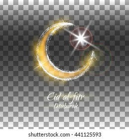 Eid al-fitr vector illustration on transparent background. Crescent and star. Yellow and brown design for the festival.