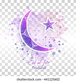 Eid al-fitr vector illustration on transparent background. Crescent and star. Blue and purple design for the festival.