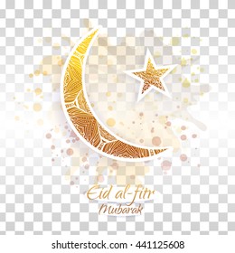 Eid al-fitr vector illustration on transparent background. Crescent and star. Yellow and brown design for the festival.