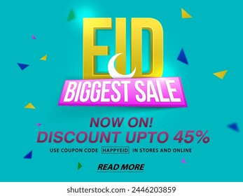 Eid Biggest Sale UPTO 45% Discount Offer Background, Creative Illustration for Muslim Community Festival Celebration.