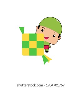 Eid cute character design with ketupat fit for sticker or another 
