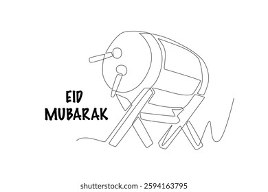 Eid drum. Eid mubarak concept one-line drawing