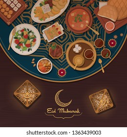 Eid elebration with traditional food recipes, Islamic culture and religion concept