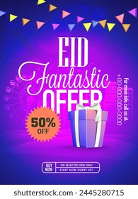 Eid Fantastic Offer Sale, Pamphlet, Banner, Flyer for Muslim Community Festival celebration.