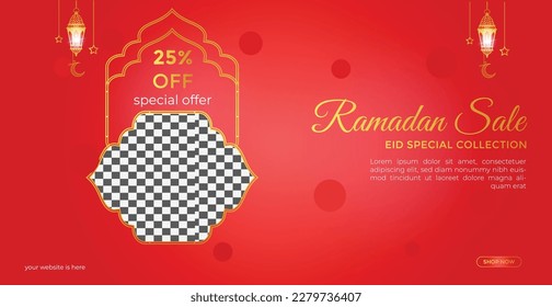 Eid fashion sale banner and Ramadan sale banner, social media post Template, Ramadan Kareem theme square flyer, Big sale bundle Eid ads post, Greeting card Islamic background design, and Islamic event