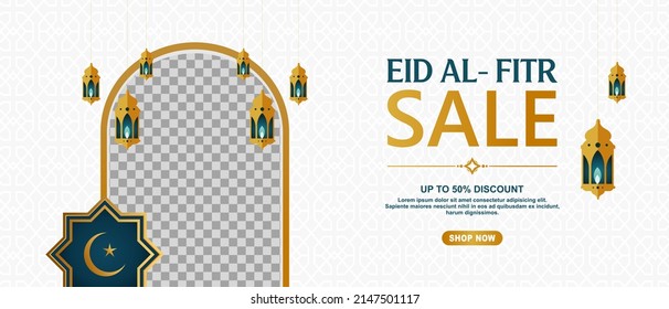 Eid Festival Offer Banner Design Template with photo collage. Suitable for Web Header, Banner Design and Online Advertising.