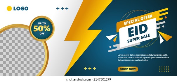 Eid Festival Offer Banner Design Template with photo collage. Suitable for Web Header, Banner Design and Online Advertising.