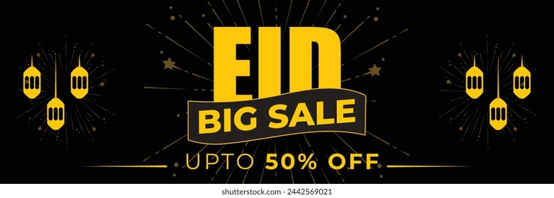 Eid Festival Offer Banner Design Template - Eid Big Sale Banner Design isoliert auf schwarzem Hintergrund. Vektor-Design. 