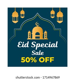 Eid Festival Offer Special Sale Banner template up to 50% off.Vector Background Template Design.