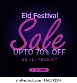 eid festival sale discount template banner in dark purple for your promotion sales. website sales template. online shop. material. sales background. promotion banner. leaf. pink