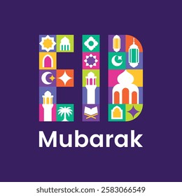 eid fitr greeting card template for poster design poster. Islamic theme with colorful geometric illustration style