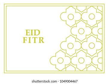 Eid Fitr greeting card. Vector outline in gold color. 
