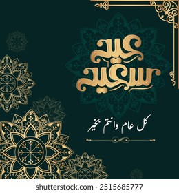 Eid fitr Mubarak greeting vector Al Adha Mubarak Islamic with beautiful lettering handwriting Arabic Typography Eid Saeed text Calligraphy blessed Eid Happy celebration