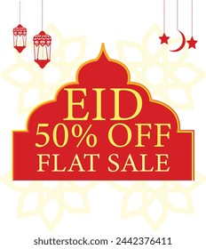 Eid flat sale,50% off , red color. transparent, background, vector , editable file, minimal   