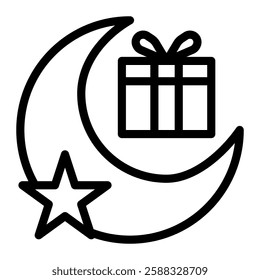 Eid gift box icon line style transparent