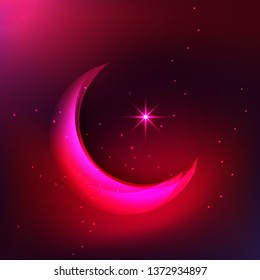 Eid greeting card with beautiful moon illustration with background. Eid Mubarak ,festival of lights, design card,banner,poster. Ramadan Kareem.