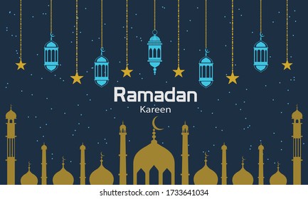 Eid Greeting Card Design decorated with creative hanging lantern and stars, greeting background, template, eps 10 vector, poster and banner