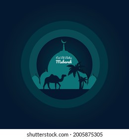 Eid Greetings Social Media Post With Palm Tree, Camel, Mosque Design Template