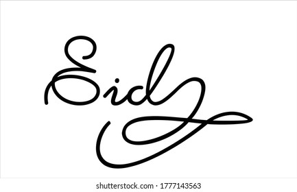 Eid Hand escribió tipografía Escritura de escritura negra Letras de texto y frase caligráfica aisladas en el fondo blanco