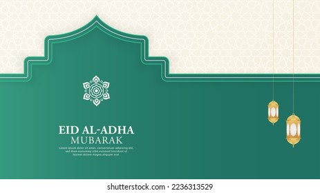 Fondo Eid Islámico Árabe Verde y Blanco con Patrón Geométrico y Hermoso Ornamento