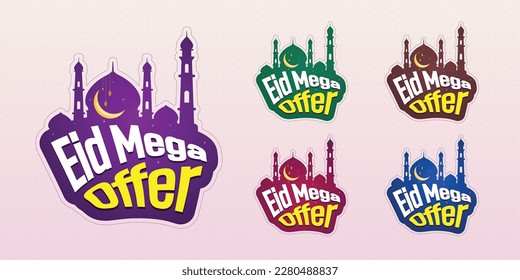 Eid Mega Offer Tags. mega bieten Badges Template an. Preisschild für den Verkauf. Sonderangebot-Symbol. Rabattwerbung. Rabattmarkierung Vektorgrafik