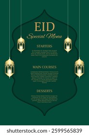 Eid menu with hanging gold lanterns design