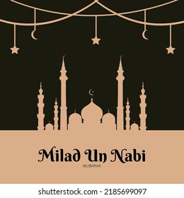 Eid milad un nabi or mawlid nabi design vector illustration with mosque and stars. can use for greeting card