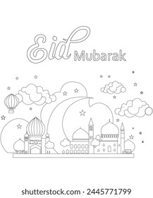 eid mobarak coloring pages for kids and adult