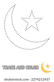 Eid Moon tracing and coloring worksheet for kids