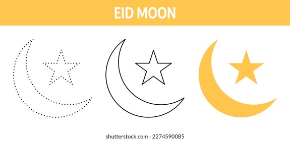 Eid Moon tracing and coloring worksheet for kids