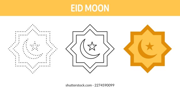 Hoja de trabajo de seguimiento y coloreado de Eid Moon para niños