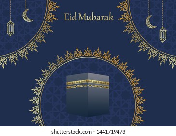 Eid mubaarak with kaaba vector illustration