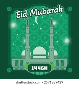 Eid Mubarak 1446H Mosque Vector Illustration