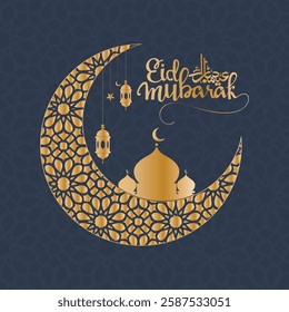 Eid Mubarak 2025,  Crescent Moon And Mosque ,  Ramadan And  Eid Celebrations   ,Islamic Art | Eid al-Fitr , Eid al-Adha | Muslim Festival Greetings, Ramadan Kareem